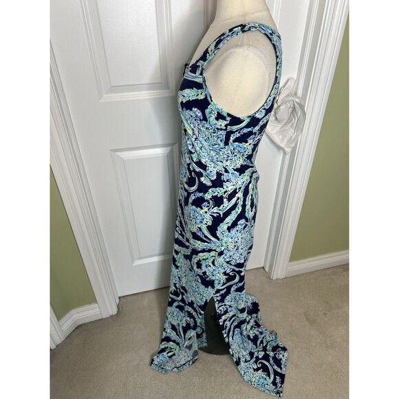 Lilly Pulitzer Merrill Maxi Dress High Tide Navy Col Scuba Doo Print Side Slit S - Picture 6 of 11